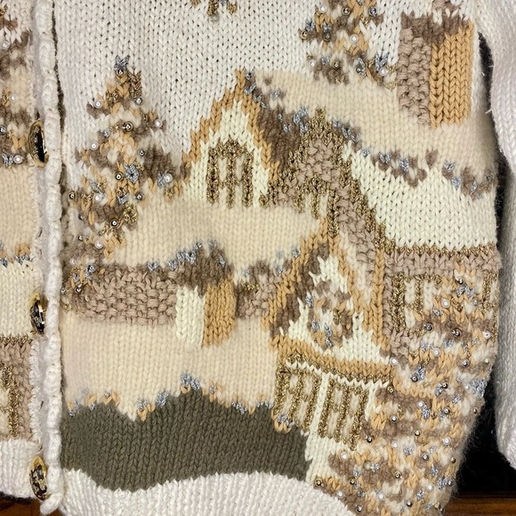 Vntage Winter Scene Embellished Grandmacore Cardigan Size S - Picture 4 of 12